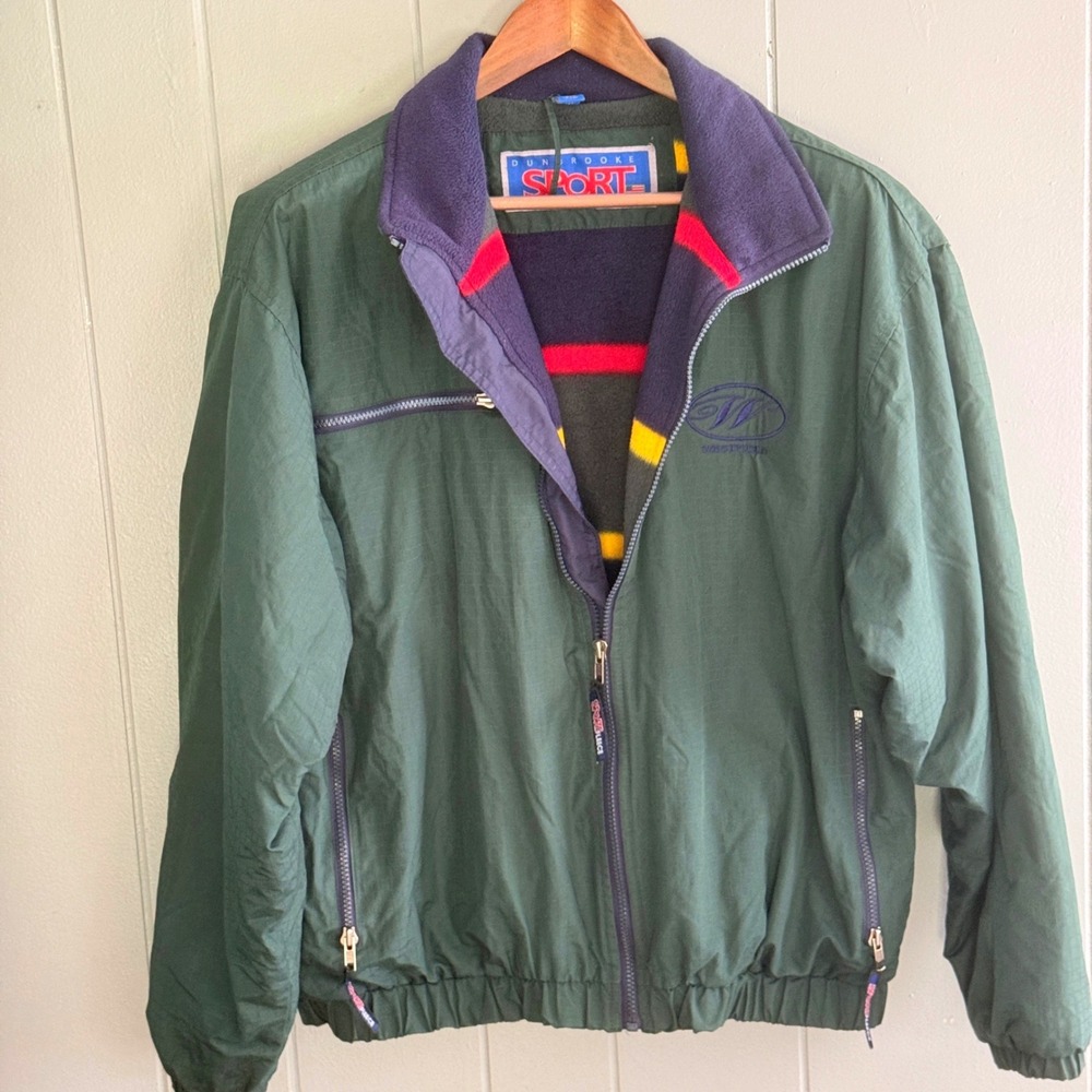 Dunbrooke Sport Mens Large Fleece Lined Ripstop Jacket Green 90s Gorpcore Retro